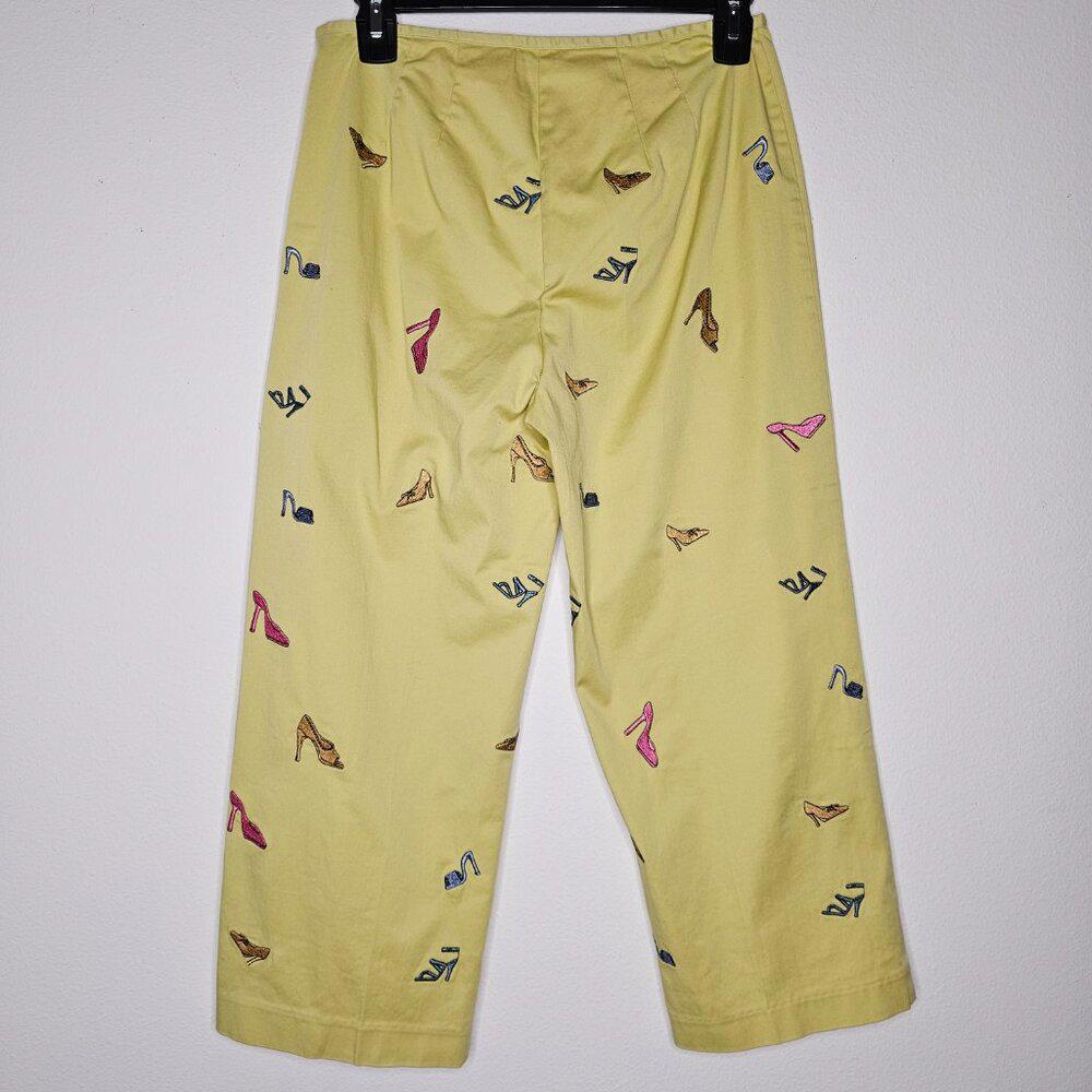 Preloved Richard Malcolm Women's Green/Shoe Print Pants Size 4 - Picture 5 of 5